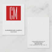 Carte De Visite Monogramme à la mode unique rouge blanc (Devant / Derrière)
