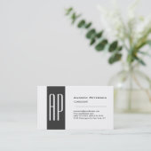 Carte de visite monogramme à rayure grise blanche (Debout devant)