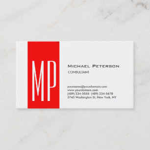 Carte de visite monogramme à rayure rouge uni