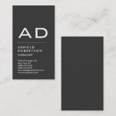 Carte de visite Monogramme à tendance gris vertica (Devant / Derrière)