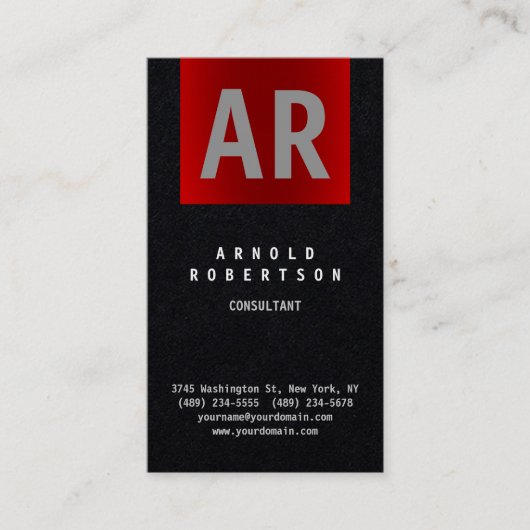 Carte De Visite Monogramme à tendance noire Premium (Devant)