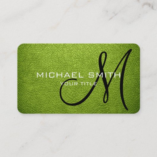 Carte De Visite Monogramme Android Revêtement en cuir vert (Devant)