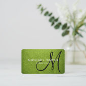 Carte De Visite Monogramme Android Revêtement en cuir vert (Debout devant)