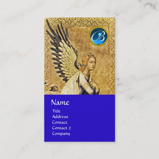Carte De Visite MONOGRAMME ANGEL ANNONCE, Sapphire Bleu (Devant)