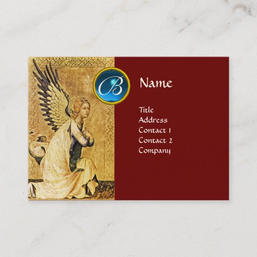Carte De Visite MONOGRAMME ANGEL ANNONCE, Sapphire Bleu, rouge (Devant)