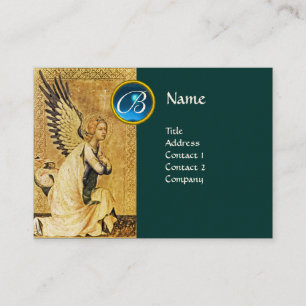 Carte De Visite MONOGRAMME ANGEL ANNONCE, Sapphire Bleu, Vert