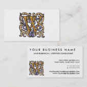 Carte De Visite Monogramme antique médiéval élégant de la lettre W (Devant / Derrière)