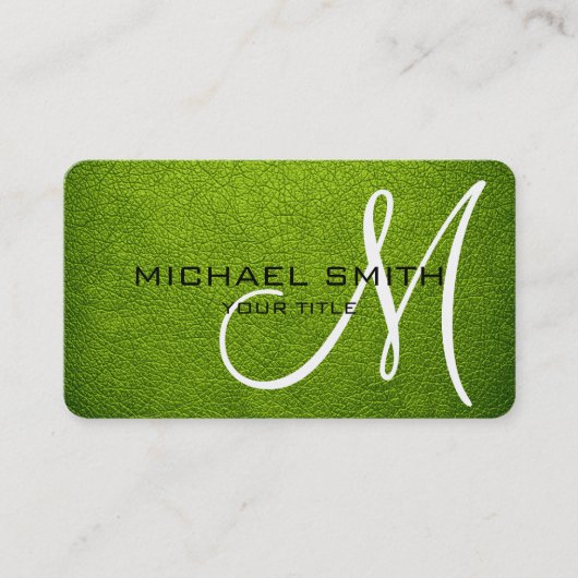 Carte De Visite Monogramme Apple cuir vert look (Devant)