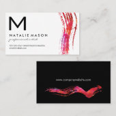 Carte De Visite Monogramme Aquarelle brosse Variation Noir blanc (Devant / Derrière)