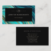 Carte De Visite Monogramme Aquarelle Géode Vert Agate Malachite (Devant / Derrière)