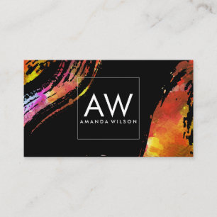Carte De Visite Monogramme Aquarelle Pinceau Arrière - plan noir