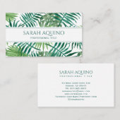 Carte De Visite Monogramme Aquarelle tropicale Palm Feuille Botani (Devant / Derrière)