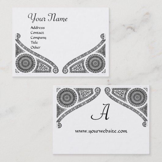 Carte De Visite MONOGRAMME ARCHITECTURE RENAISSANCE, Blanc noir (Devant / Derrière)