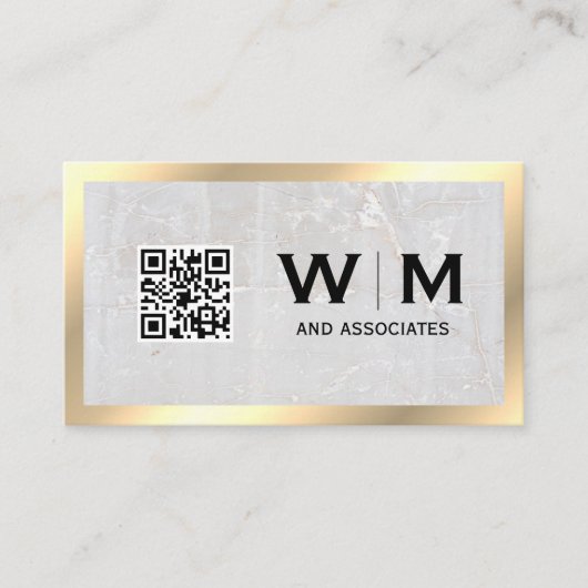 Carte De Visite Monogramme | Ardoise | Bordure d'or | Code QR (Devant)