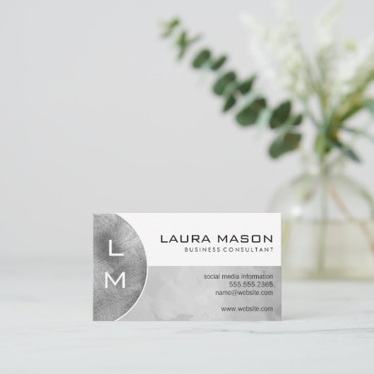 Carte De Visite Monogramme | Argent brossé (Debout devant)