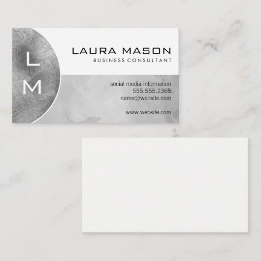 Carte De Visite Monogramme | Argent brossé (Devant / Derrière)