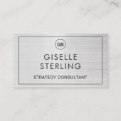 Carte De Visite Monogramme argent brossé de luxe moderne (Devant)