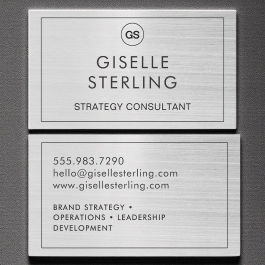 Carte De Visite Monogramme argent brossé de luxe moderne