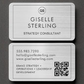 Carte De Visite Monogramme argent brossé moderne Code QR