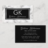 Carte De Visite Monogramme argent en marbre tendance (Devant / Derrière)