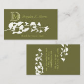 Carte De Visite Monogramme argenté blanc d'arbre de Ginkgo de (Devant / Derrière)