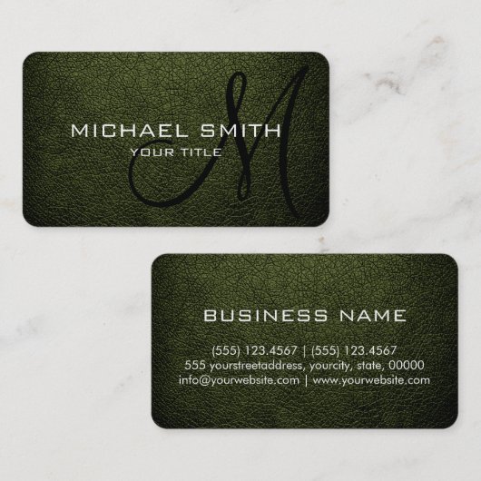 Carte De Visite Monogramme Armée Green Leather Look (Devant / Derrière)