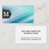 Carte De Visite Monogramme | Arrière - plan Abstrait bleu (Devant / Derrière)