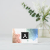 Carte De Visite Monogramme | Arrière - plan aquarelle (Debout devant)