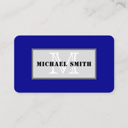 Carte De Visite Monogramme Arrière - plan bleu foncé clair (Devant)