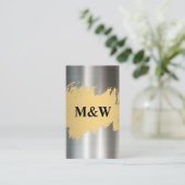 Carte De Visite Monogramme | Arrière - plan en aluminium métalliqu (Debout devant)