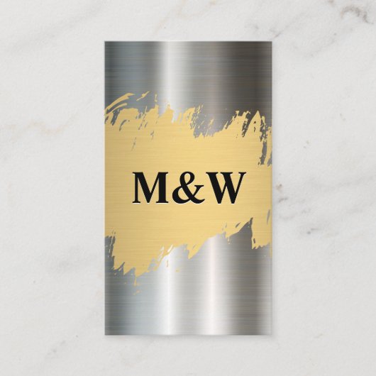 Carte De Visite Monogramme | Arrière - plan en aluminium métalliqu (Devant)