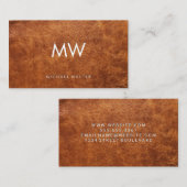 Carte De Visite Monogramme | Arrière - plan en cuir (Devant / Derrière)