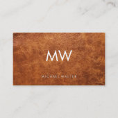 Carte De Visite Monogramme | Arrière - plan en cuir (Devant)