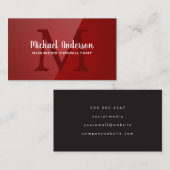 Carte De Visite Monogramme | Arrière - plan Red Gloss (Devant / Derrière)