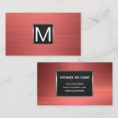 Carte De Visite Monogramme | Arrière - plan rouge métallique (Devant / Derrière)