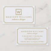 Carte De Visite Monogramme Art déco blanc et or (Devant / Derrière)