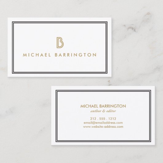 CARTE DE VISITE MONOGRAMME ART DÉCO CLASSIQUE LOGO INITIAL (Devant / Derrière)