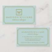 Carte De Visite Monogramme Art déco de la menthe et de l'or (Devant / Derrière)