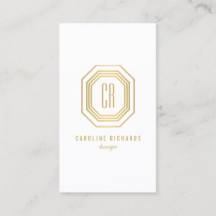 Carte De Visite Monogramme Art Déco vintage Or/Blanc Vertical