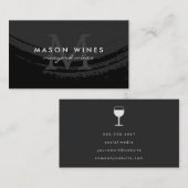 Carte De Visite Monogramme Artistique Brossé Vin Noir Verre (Devant / Derrière)