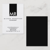 Carte De Visite Monogramme Attrayant Noir Blanc Uni (Devant / Derrière)
