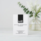 Carte De Visite Monogramme Attrayant Noir Blanc Uni (Debout devant)