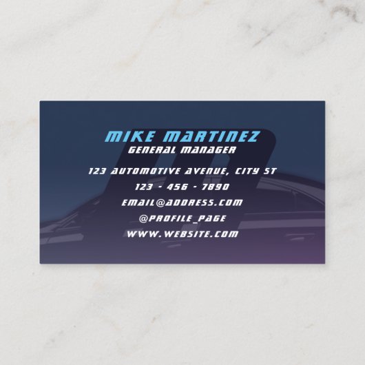 Carte De Visite Monogramme automobile bleu indigo foncé (Dos)