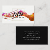 Carte De Visite Monogramme avec aquarelle moderne brossé (Devant / Derrière)