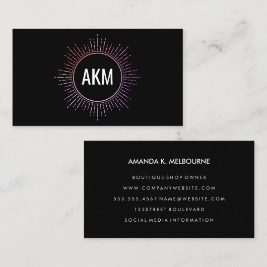 Carte De Visite Monogramme avec éléments d'éclairage (Devant / Derrière)