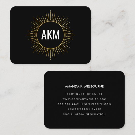 Carte De Visite Monogramme avec éléments Faux Gold Illuminés (Devant / Derrière)