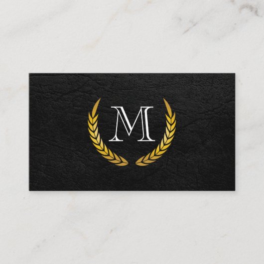 Carte De Visite Monogramme avec Eléments Luxe Faux Cuir (Devant)