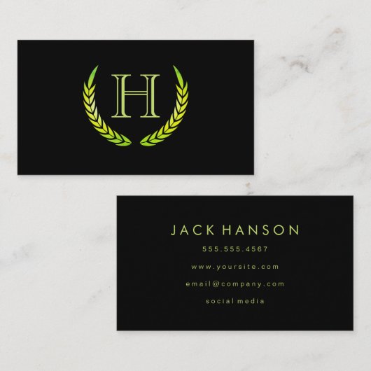 Carte De Visite Monogramme avec éléments (vert) (Devant / Derrière)