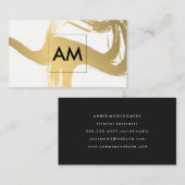 Carte De Visite Monogramme avec Faux brossé métal or (Devant / Derrière)