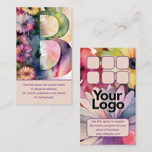 Carte De Visite Monogramme B Daisy Floral Aquarelle Logo Punch (Devant / Derrière)